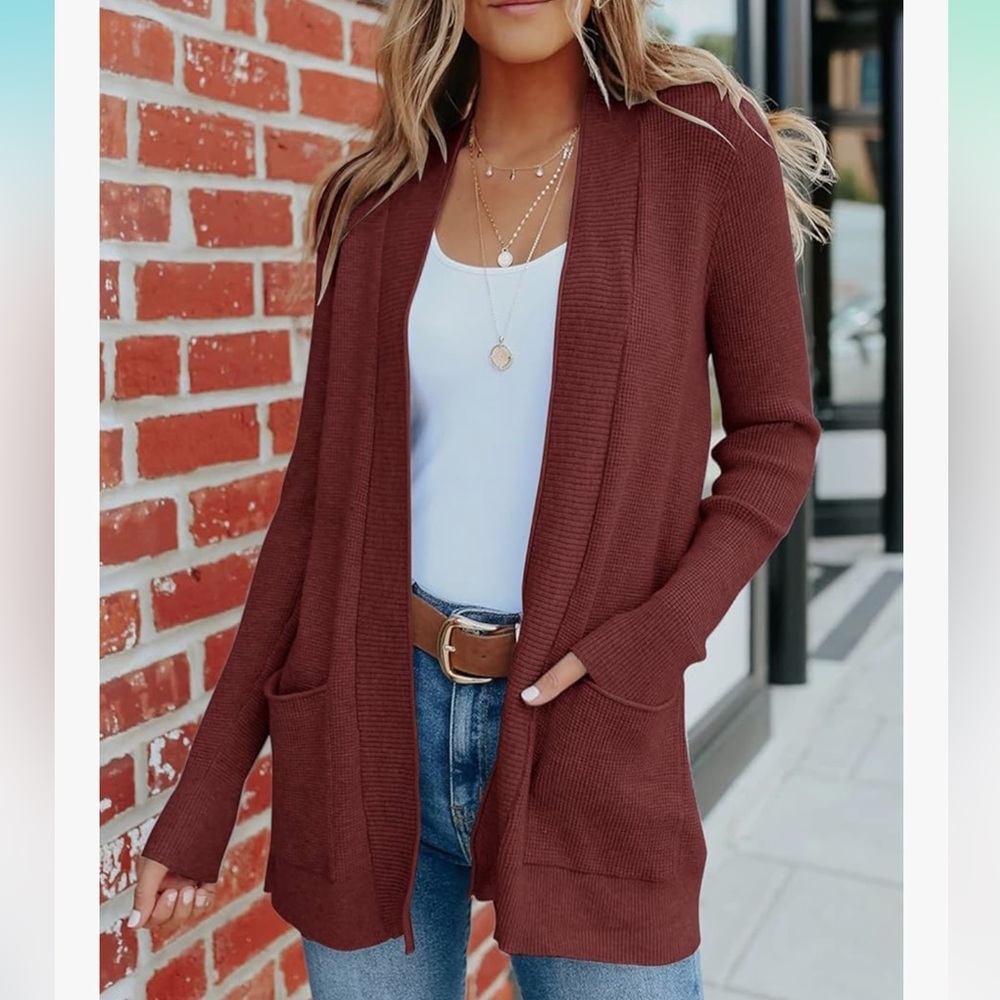 New MEROKEETY Waffle Knit Cardigan with Pockets size XL